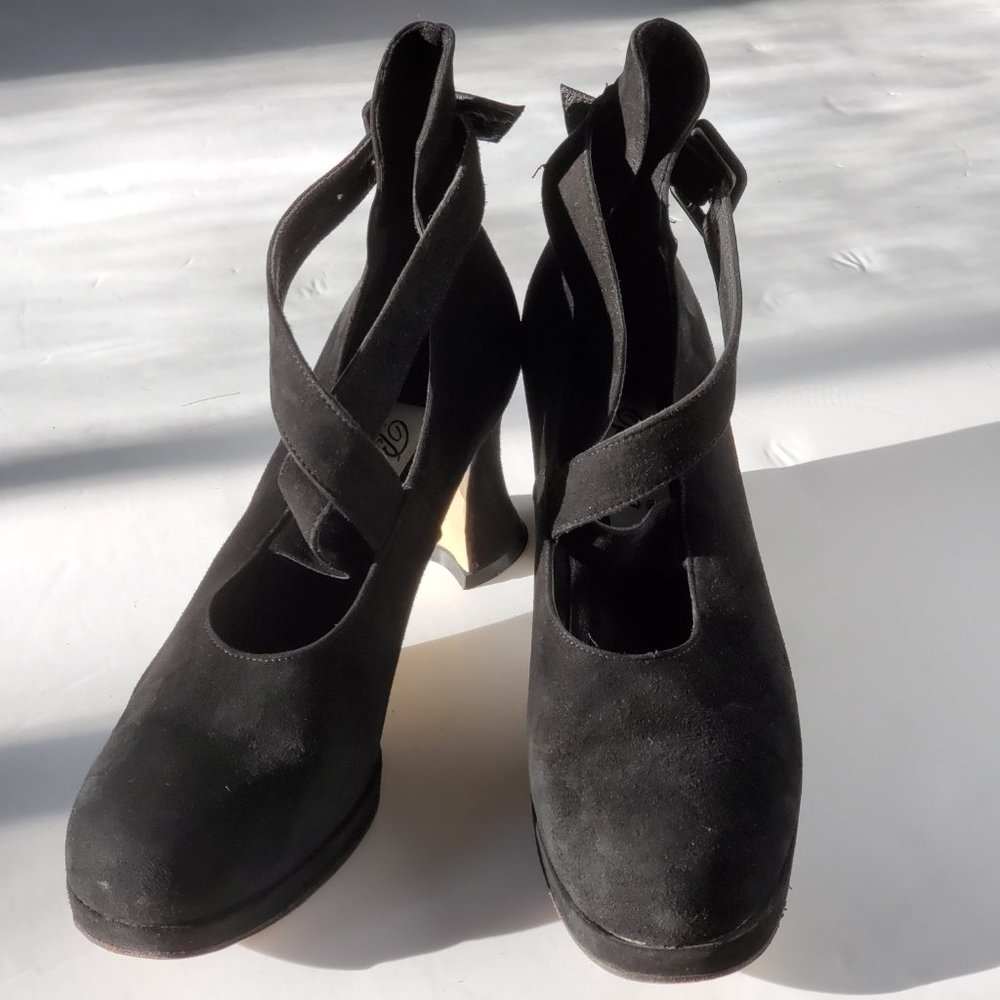 Classic Black Suede Crisscross Strap Heels